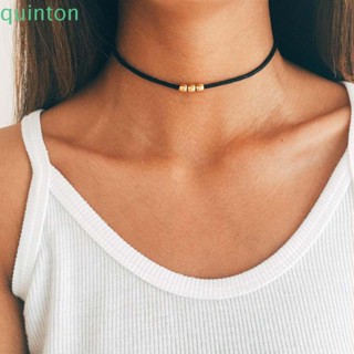 Quinton สร้อยคอ ผู้หญิง สีเงิน สุภาพสตรี สไตล์โกธิค สีทอง เครื่องประดับแฟชั่น หนัง Pu เชือกสีดํา เชือกลูกปัดโลหะ โช้คเกอร์