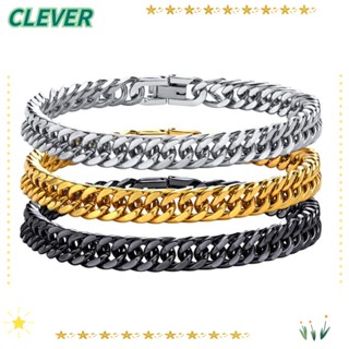 Clever สร้อยข้อมือสเตนเลส 8 มม. ยาว 19 ซม. 21 ซม. เครื่องประดับแฟชั่น สําหรับผู้ชาย