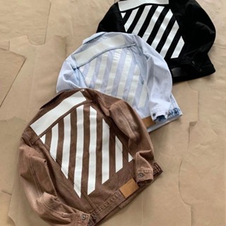 7UQS OFF WHITE base zebra crossbar OFF washed denim jacket jacket