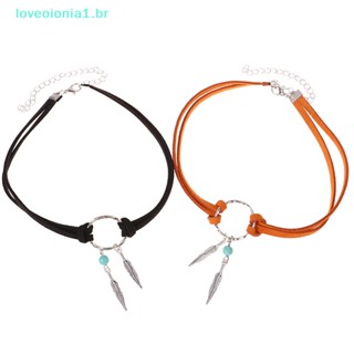 Loveoionia1 ผู้หญิงโบฮีเมียนเค้นคอโบโฮขนนกลูกปัดจี้สีน้ําตาลหนังโซ่สร้อยคอแฟชั่นผู้หญิงเครื่องประดับของขวัญปาร์ตี้ br