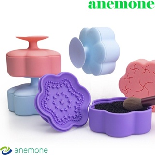 Anemone 4in1 แผ่นซิลิโคนทําความสะอาดแปรงแต่งหน้า พร้อมจุกสุญญากาศ แบบพกพา สําหรับผู้หญิง