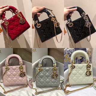 [Daigou Grade] Ladydior Dior กระเป๋าหนังแกะ ประดับไข่มุก สีเทา สีดํา สีขาว