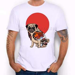 ขายดี เสื้อยืด ผ้าฝ้าย ลาย Yakuza Pug สไตล์ญี่ปุ่น สําหรับผู้ชาย 850155