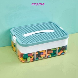 Aroma กล่องเก็บของเล่น บล็อกตัวต่อ แบบใส พร้อมที่จับ กันฝุ่น วางซ้อนกันได้ สําหรับเด็ก