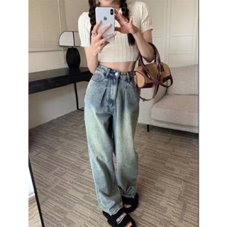 Solenne  กางเกงขายาว กางเกงยีสน์ผู้หญิง ทรงหลวม ๆ ตรง Retro Hip Hop Pants 2023 NEW Style  Chic คุณภาพสูง Unique สบาย A97L83X 36Z230909