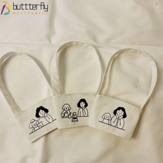 Buttterfly กระเป๋าผ้าแคนวาส ใส่แก้วน้ํา มีฉนวนกันความร้อน แบบพกพา สําหรับเด็กผู้หญิง และสุนัข