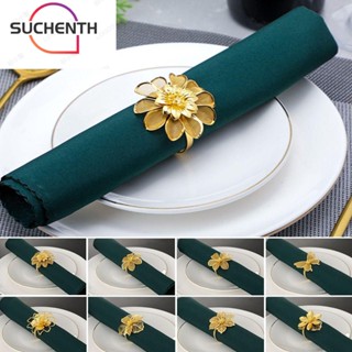 Suchenth 4 ชิ้น แหวนผ้าเช็ดปาก ฉลอง รับประทานอาหาร แฮนด์เมด โรงแรม กลวง ดอกไม้ ที่ใส่ผ้าขนหนู