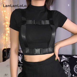 Lanlanlolo เสื้อยืด คอกลม แขนกุด พิมพ์ลาย สีเข้ม สุดเท่ สําหรับผู้หญิง 2023