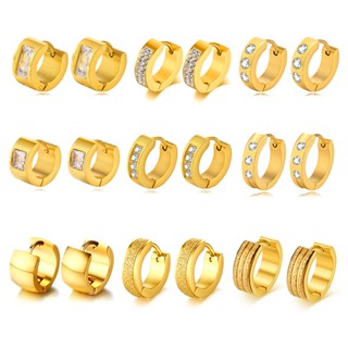 Vnox ต่างหูตะขอ เหล็กสเตนเลส ประดับเพทาย สีทอง ขนาดเล็ก สําห…