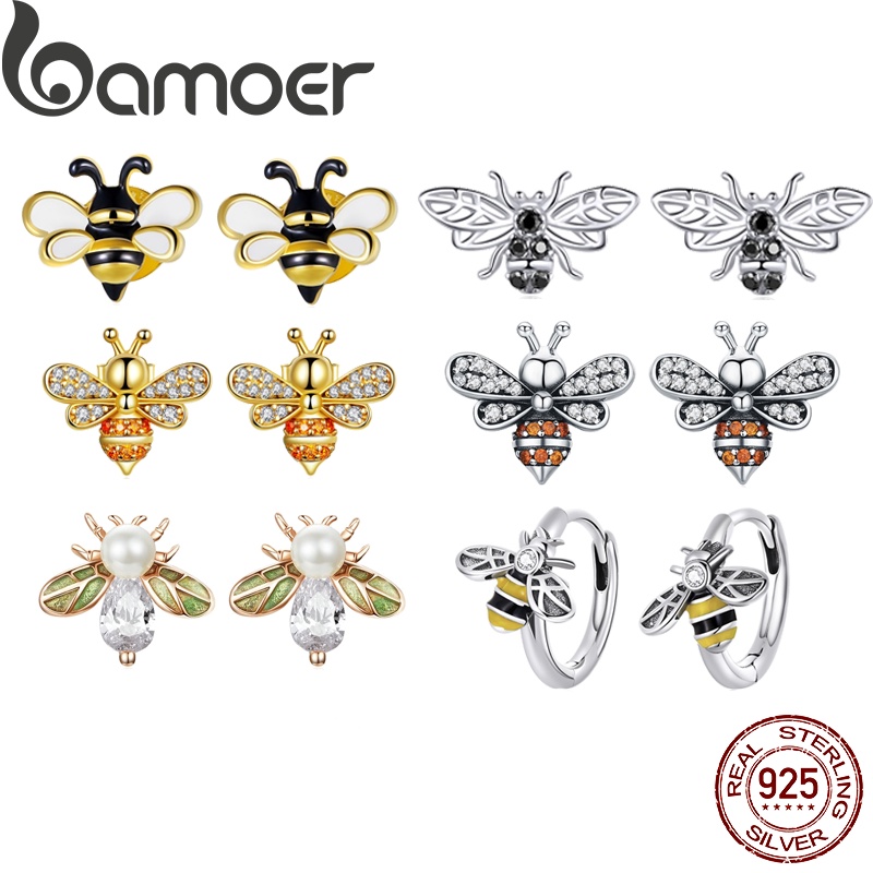 Bamoer 1 คู่ต่างหู 925 เงินสเตอร์ลิง มันฝรั่งผึ้ง ต่างหูหลายสไตล์แฟชั่นเครื่องประดับของขวัญ