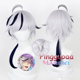 Manmei Game Nu: Carnival Blade Cosplay Wig 62cm Silver White Highlights Blue Black Scalp Heat Resistant Cosplay Anime Wigs