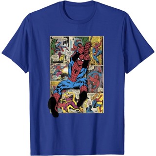 เสื้อยืดแขนสั้นผ้าฝ้ายแท้เสื้อยืด พิมพ์ลายกราฟฟิค Marvel Spider-Man Comic BookS-4XLS-5XL