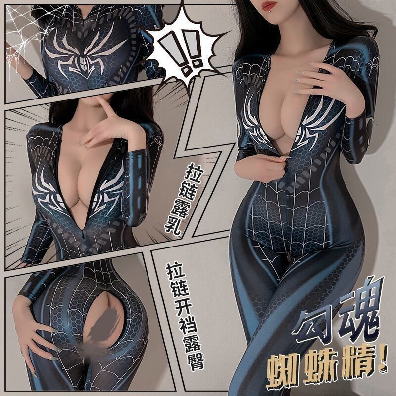 ชุดชั้นในเซ็กซี่ ชุดบอดี้สูท คอสเพลย์สไปเดอร์แมน แต่งซิป เซ็กซี่ สําหรับผู้หญิง