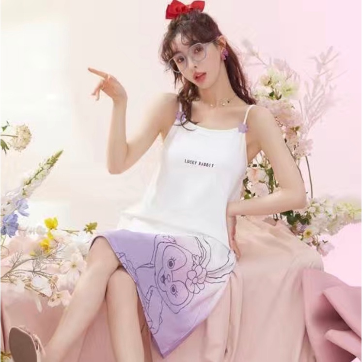 1800 SBTชุดนอนเดรสชุดนอนกระโปรงลายการ์ตูนทูโทนน่ารักๆ ผ้าคอตตอนใส่สบาย สายปรับไม่ได้ ไม่มีซับในให้ ส