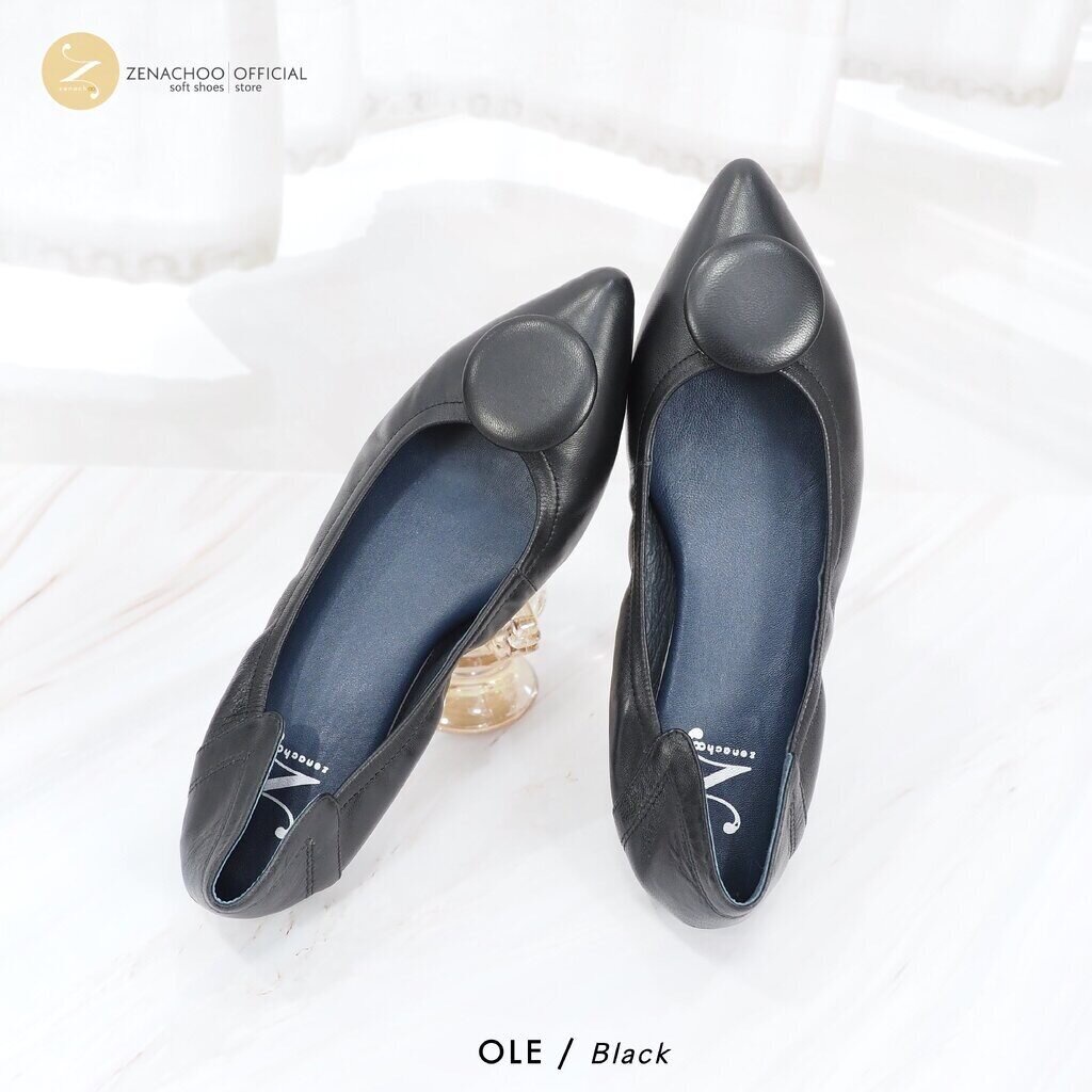 ทรงปกติ: สินค้าลดราคา ไม่รับเปลี่ยน-คืน ทุกกรณึ Zenachoo รุ่น OBBO รองเท้าส้นแบน หัวแหลม หนังแกะแท้