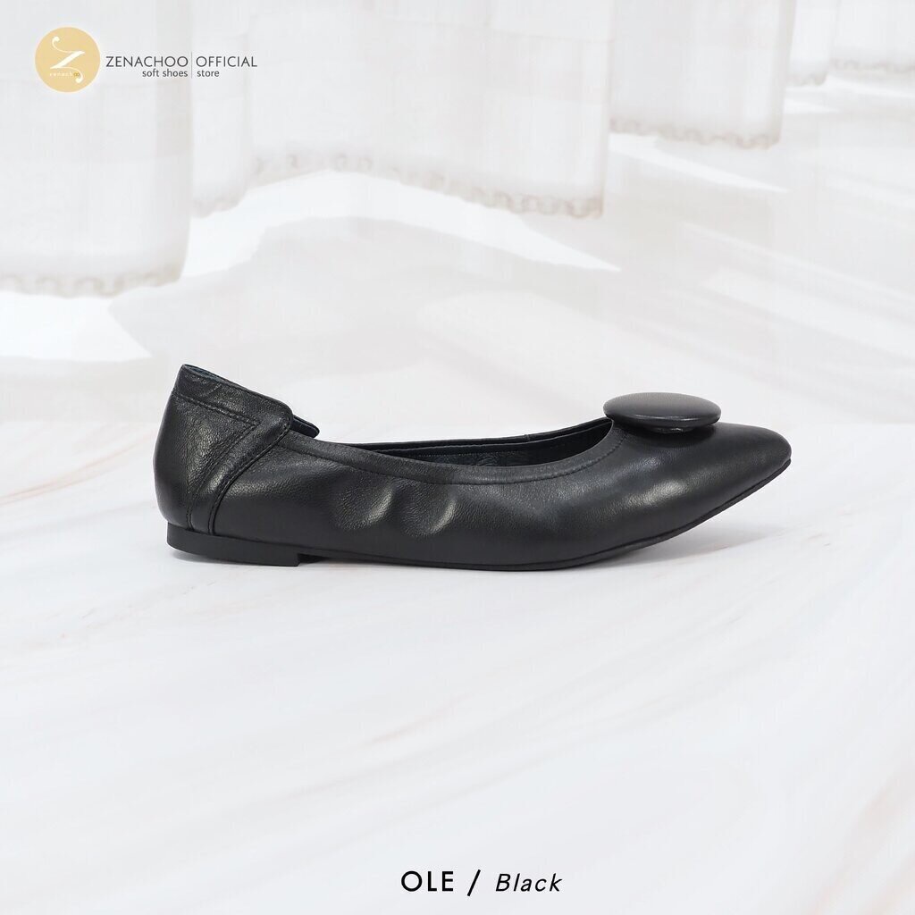 ทรงปกติ: สินค้าลดราคา ไม่รับเปลี่ยน-คืน ทุกกรณึ Zenachoo รุ่น OBBO รองเท้าส้นแบน หัวแหลม หนังแกะแท้