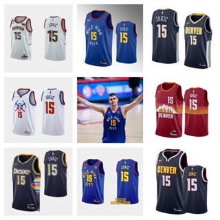 Denver Nuggets #15 Nikola Jokic เสื้อบาสเก็ตบอลสีดำของผู้ชายสั้น -เสื้อยืดกีฬา