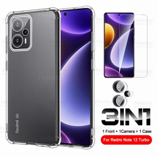 3in1 เคสซิลิโคนนิ่ม แบบใส ป้องกันกล้อง สําหรับ Xiaomi Redmi Note 12 Turbo Redme Note12 12Turbo 5G