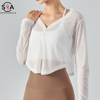 【Sportsangel】เสื้อแขนยาว คอวี ทรงหลวม ระบายอากาศได้ดี เหมาะก…