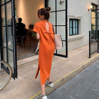 【Dress Oversized】(40-150 กก.) ชุดเดรสแขนสั้น เปิดหลัง พลัสไซซ์ แฟชั่นเกาหลี สําหรับหญิงตั้งครรภ์