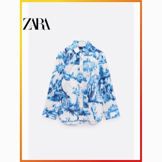 Zara ใหม่ เสื้อเชิ้ต พิมพ์ลาย Poplin สําหรับผู้หญิง 3134150 400