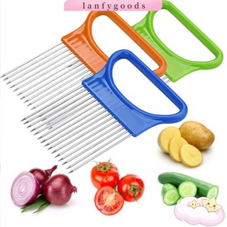 LANFY Household Onion Needle Kitchen Gadgets Tomato Cutter Onion Fork Home&amp;Living Stainless Steel Onion Holder Cutting Aid Fruit Vegetable Slicer Meat Slicers/Multicolor