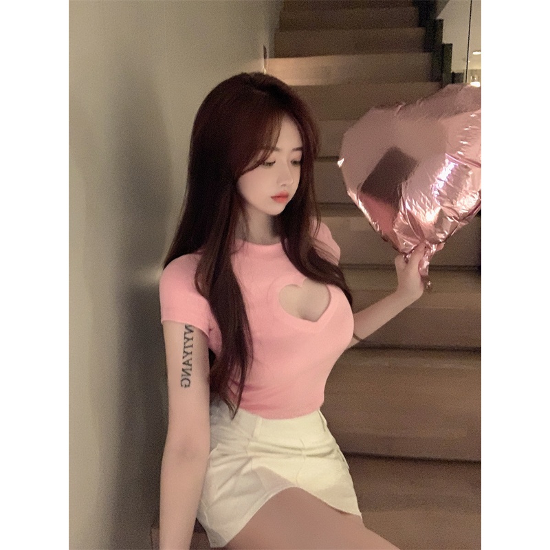 (ฟรีของขวัญ) เสื้อยืดแขนสั้น ฉลุลายหัวใจ เหมาะกับฤดูร้อน สําหรับผู้หญิง - รูปที่ 7