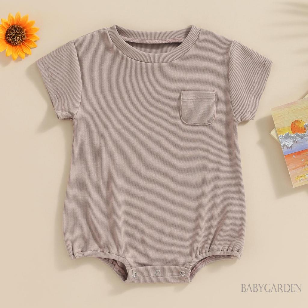 Babygarden-0-24 เดือน ชุดรอมเปอร์ คอกลม แขนสั้น สีพื้น มีกระเป๋าหน้าอก แฟชั่นฤดูร้อน สําหรับเด็ก