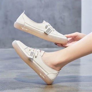 [พร้อมส่ง] Hkyi Brand Treatment Broken Size Beef Tendon Sole รองเท้าลําลอง หนังวัว แบบนิ่ม สีขาว สําหรับผู้หญิง 2022