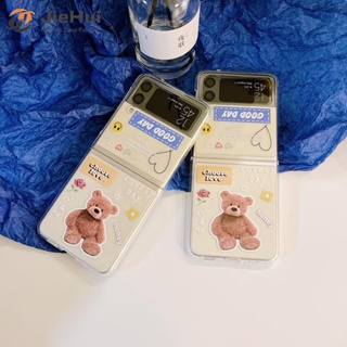 Jiehui เคสโทรศัพท์มือถือแฟชั่น ลายหมี Han Feng พร้อมขาตั้ง สําหรับ Samsung Z Flip5 Z Flip4 Z Flip3