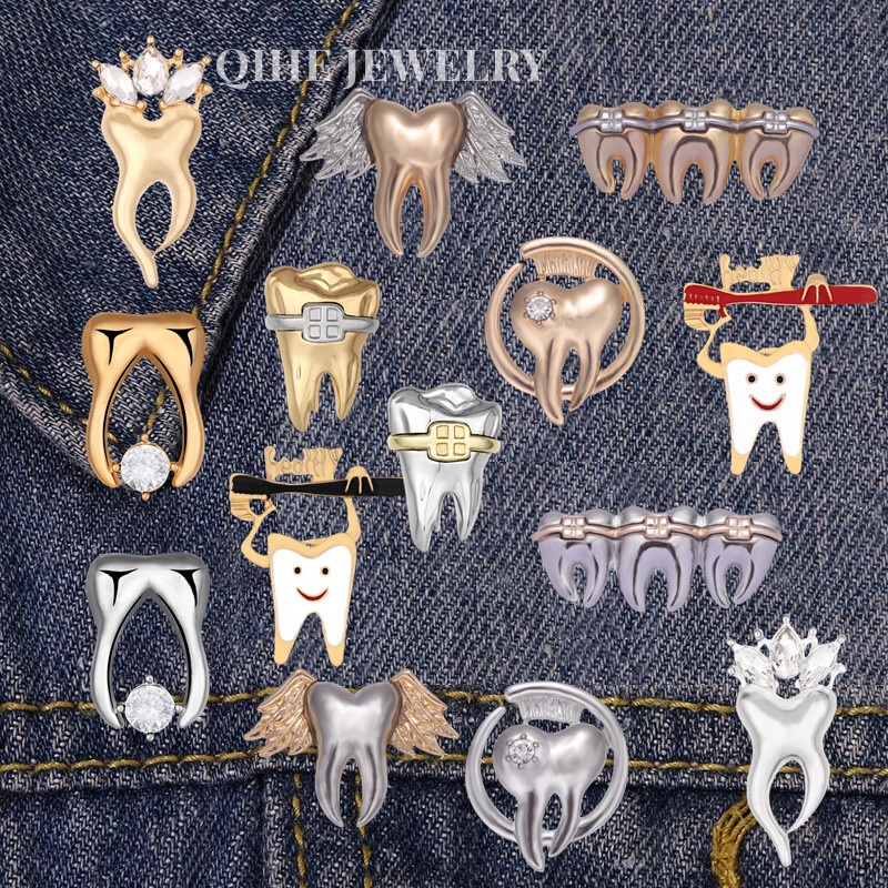 14 รูปแบบ ของทองและเงิน ชุดทางการแพทย์ฟัน เข็มกลัดโลหะผสม ทันตแพทย์ พยาบาล เสื้อผ้า ตกแต่ง ป้าย กระดุม เสื้อยกทรง ของขวัญ