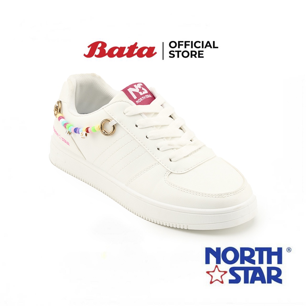 Bata บาจา ยี่ห้อ North Star รองเท้าผ้าใบแบบผูกเชือก รองเท้าผ้าใบแฟชั่น ตกแต่งด้วยลูกปัดสดใส สำหรับเด็กผู้หญิง สีขาว 4211839