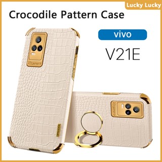 เคส vivo V21e V21 5G V20 Pro V20 SE v23e นุ่ม ลายจระเข้ ที่วางแหวนนิ้ว ฝาครอบ PU กล้องปกป้องเต็มรูปแบบ ชุบทอง บาง ความรู้สึกที่ยอดเยี่ยม ป้องกันลายนิ้วมือ ซับในกระจายความร้อน