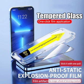 คลิกเดียวติดตั้งตัวป้องกันหน้าจอสำหรับ iPhone 11 12 16 13 17 Pro Max Air XR 15 13 X XS 7 8 Plus Mini SE HD กระจกนิรภัย
