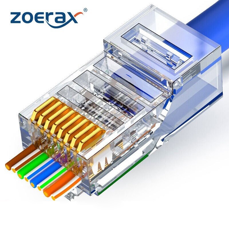 Zoerax CAT6a Cat6 CAT5e ปลั๊กเชื่อมต่อเครือข่ายอีเธอร์เน็ต RJ45 UTP 30μ ชุบทอง 1.2 มม. สําหรับสายเคเบิลอีเธอร์เน็ต