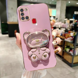 เคสโทรศัพท์ Samsung Galaxy A21S A7 2018 A750 A20S A10S การ์ตูนหมี ของเหลว ดาว ที่ยึด เคลือบไฟฟ้า TPU ซิลิโคน นุ่ม เคสป้องกันกล้อง