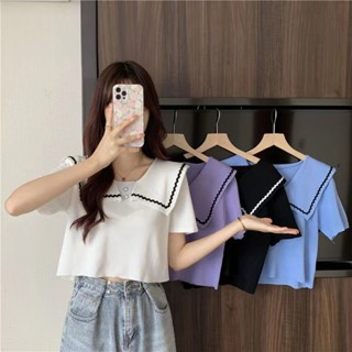 Maze*แฟชั่นใหม่พร้อมส่ง* เสื้อครอปไหมพรม กระดุมคู่สุดเก๋ คอปก ทรงสวยเกาหลีสุดๆ (5585)