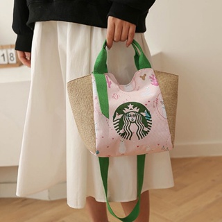 Starbucks กระเป๋าช้อปปิ้ง ผ้าแคนวาส แบบพกพา สําหรับใส่กล่องอาหารกลางวัน