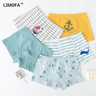 LJMOFA KIDS Spot กางเกงบ็อกเซอร์ขาสั้น ผ้าฝ้ายแท้ ลายสก๊อต สําหรับเด็กผู้ชาย อายุ 3 ถึง 12 ปี 5 แพ็ค