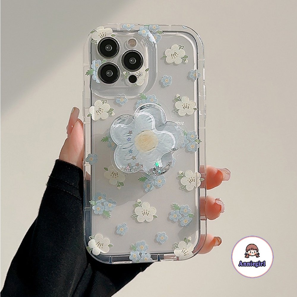 ฤดูใบไม้ผลิดอกไม้ Stand Holder เคสโทรศัพท์สําหรับ IPhone 11 14 15 16 Pro Max 12 Pro 13 Promax 16plus ถุงลมนิรภัยกรอบกันกระแทกนุ่มโทรศัพท์ฝาหลัง