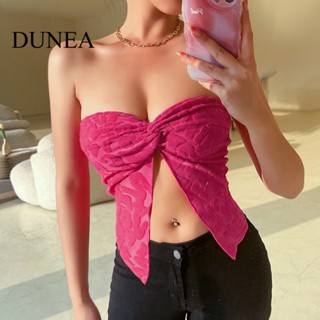 Dunea เสื้อครอปท็อป ผ้าถัก จับจีบ เซ็กซี่ สําหรับผู้หญิง