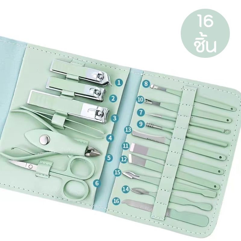 XI ที่ตัดเล็บ ชุดกรรไกรตัดเล็บมือ(16ชิ้น) อุปกรณ์ทำเล็บ กล่องชุดกรรไกรตัดเล็บ กดสิว - รูปที่ 2