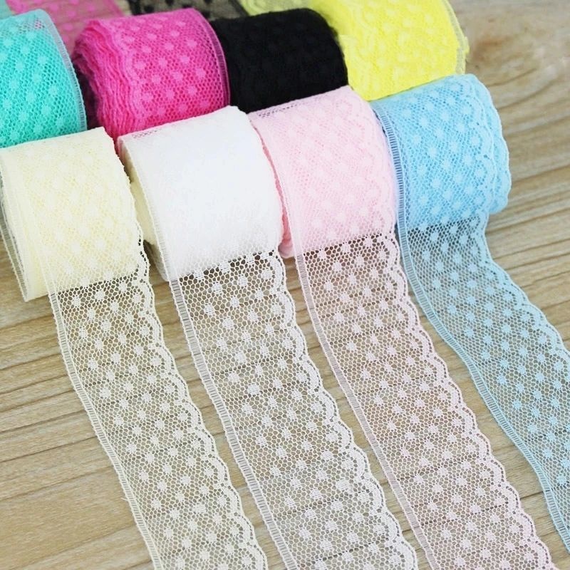 (10 หลา / ม้วน) ริบบิ้นผ้าลูกไม้ ลายจุด 30 มม. สําหรับตกแต่งบรรจุภัณฑ์ ของขวัญ