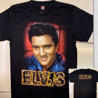 เสื้อยืดแขนสั้น พิมพ์ลาย Elvis Presley สีดํา