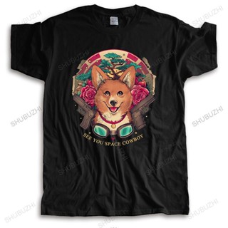  พิมพ์ลาย [S-5XL] เสื้อยืดแขนสั้น ผ้าฝ้าย พิมพ์ลายการ์ตูนอนิเมะ Bebop Corgi Pembroke Welsh สไตล์คาวบอย แฟชั่นฤดูร้อน สํา