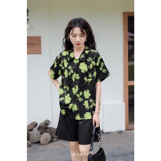 MANSA Green Printed Chiffon Shirt เสื้อชีฟอง เสื้อพิมพ์ลาย เสื้อเชิ๊ต เสื้อโอเวอร์ไซส์