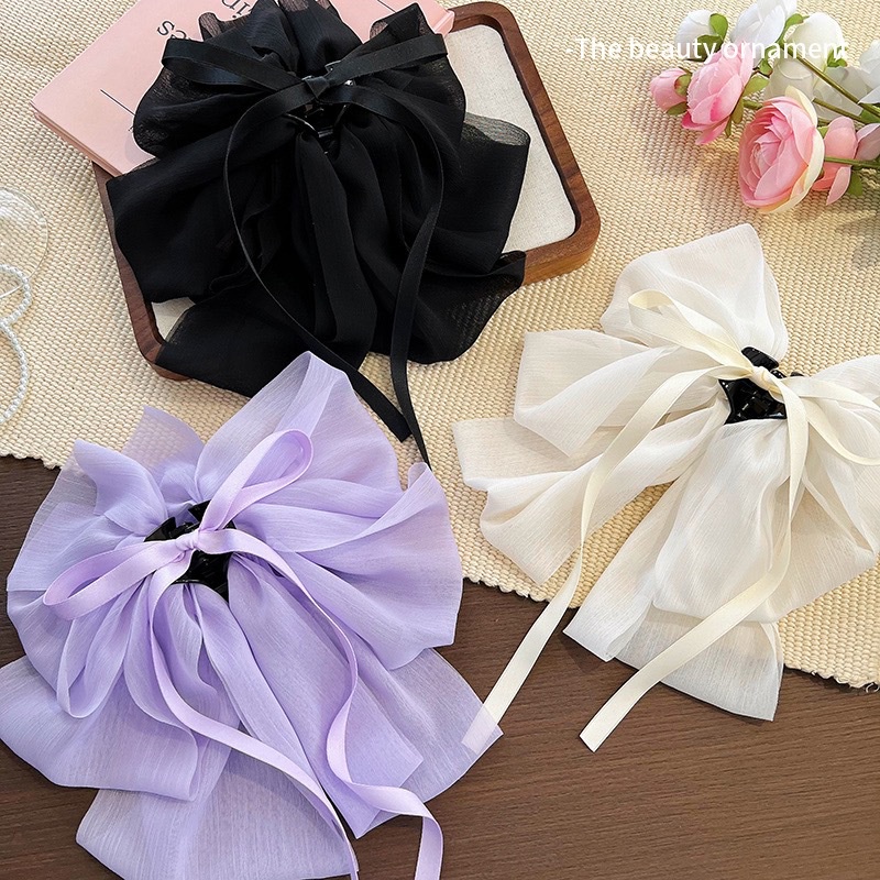 2023 High-End Princess French Multi-Layer Bow Grab Clip กิ๊บติดผมชีฟองเครื่องประดับผม
