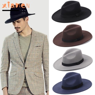 Xianen Fedora หมวกปีกกว้าง ผ้าวูล สไตล์คาวบอย เหมาะกับฤดูใบไม้ร่วง ฤดูหนาว เต้นรํา ปาร์ตี้ สําหรับผู้หญิง ผู้ชาย