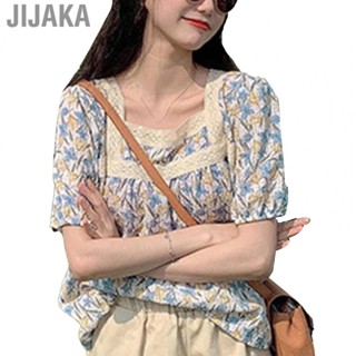 Jijaka Women Puff Sleeve Top  Loose Fit Breathable Floral Print Summer Casual Top Dressy  for Daily for Female