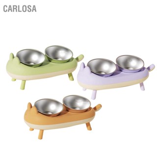 CARLOSA Double Bowl Pet Feeder Stainless Steel Elevated Cat Dog 15 Degrees Tilted Food Water